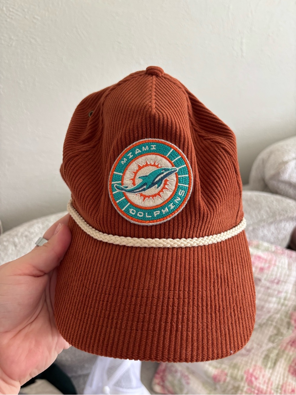 Stoney Clover Lane Rust Orange Corduroy Miami Dolphins Rope Cap